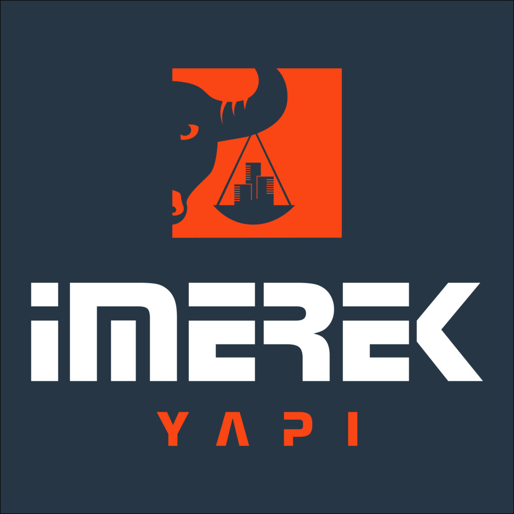 Das Logo von İmerek Yapı auf dunkelblauem Hintergrund