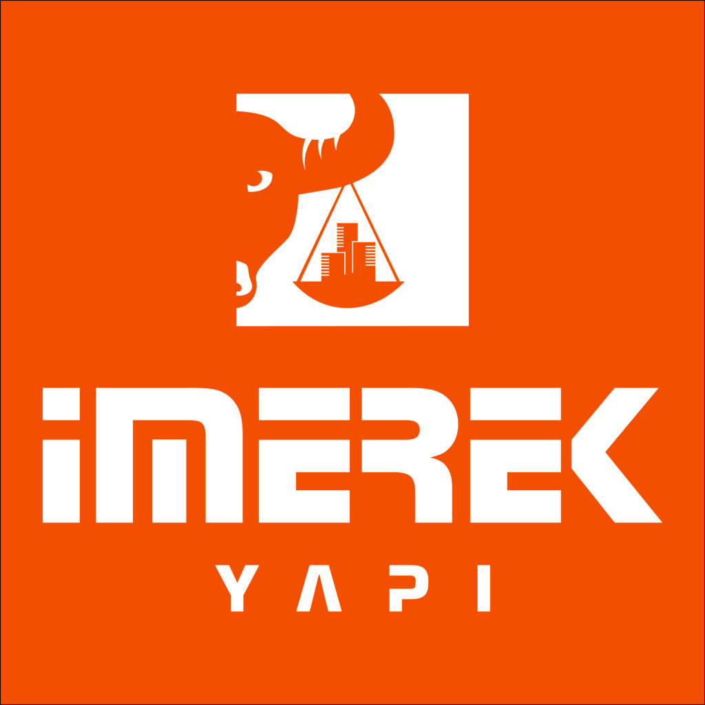 Das Logo von İmerek Yapı auf orangefarbenem Hintergrund